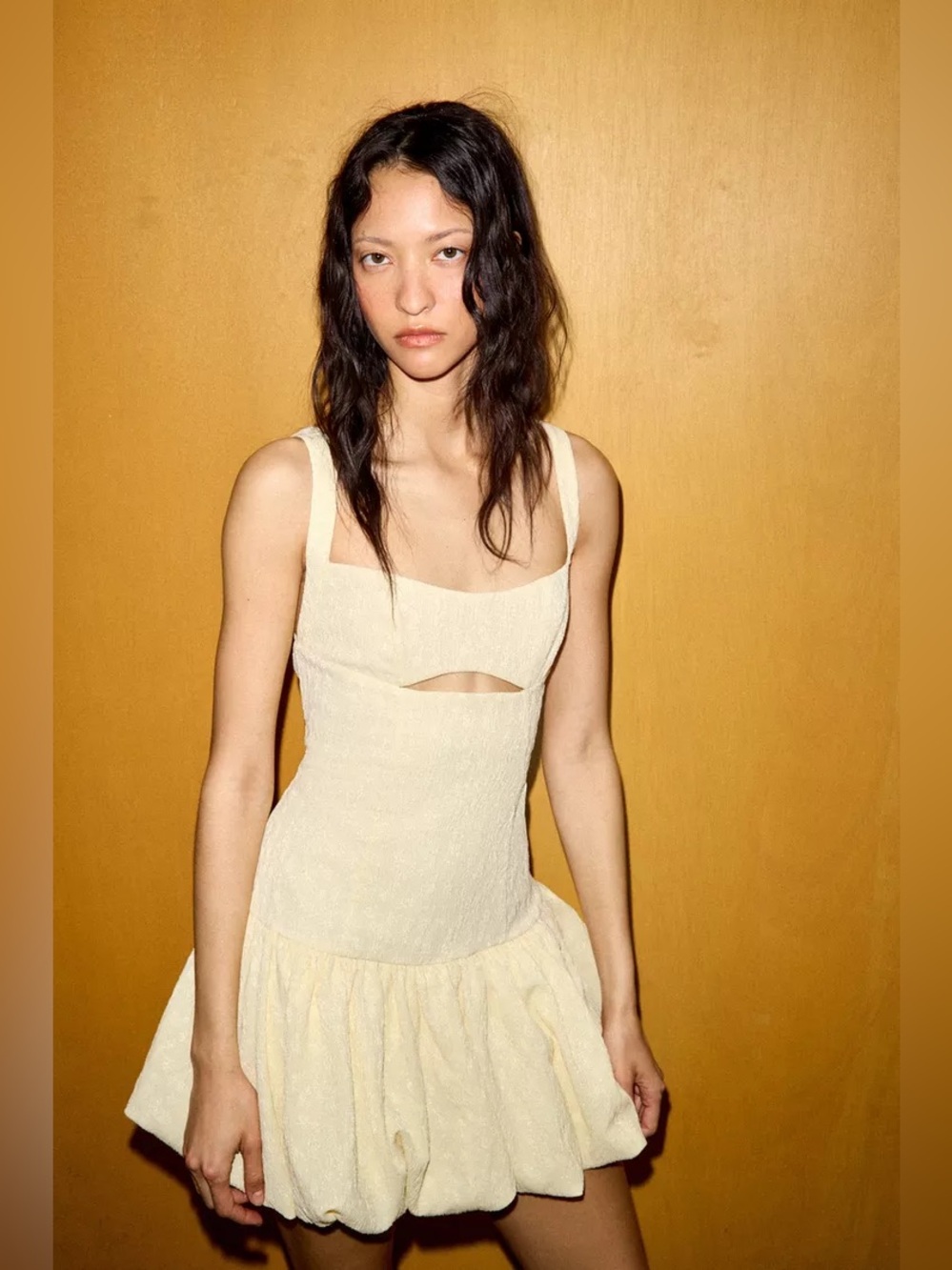 Zara Pale Yellow Textured Sundress. POP